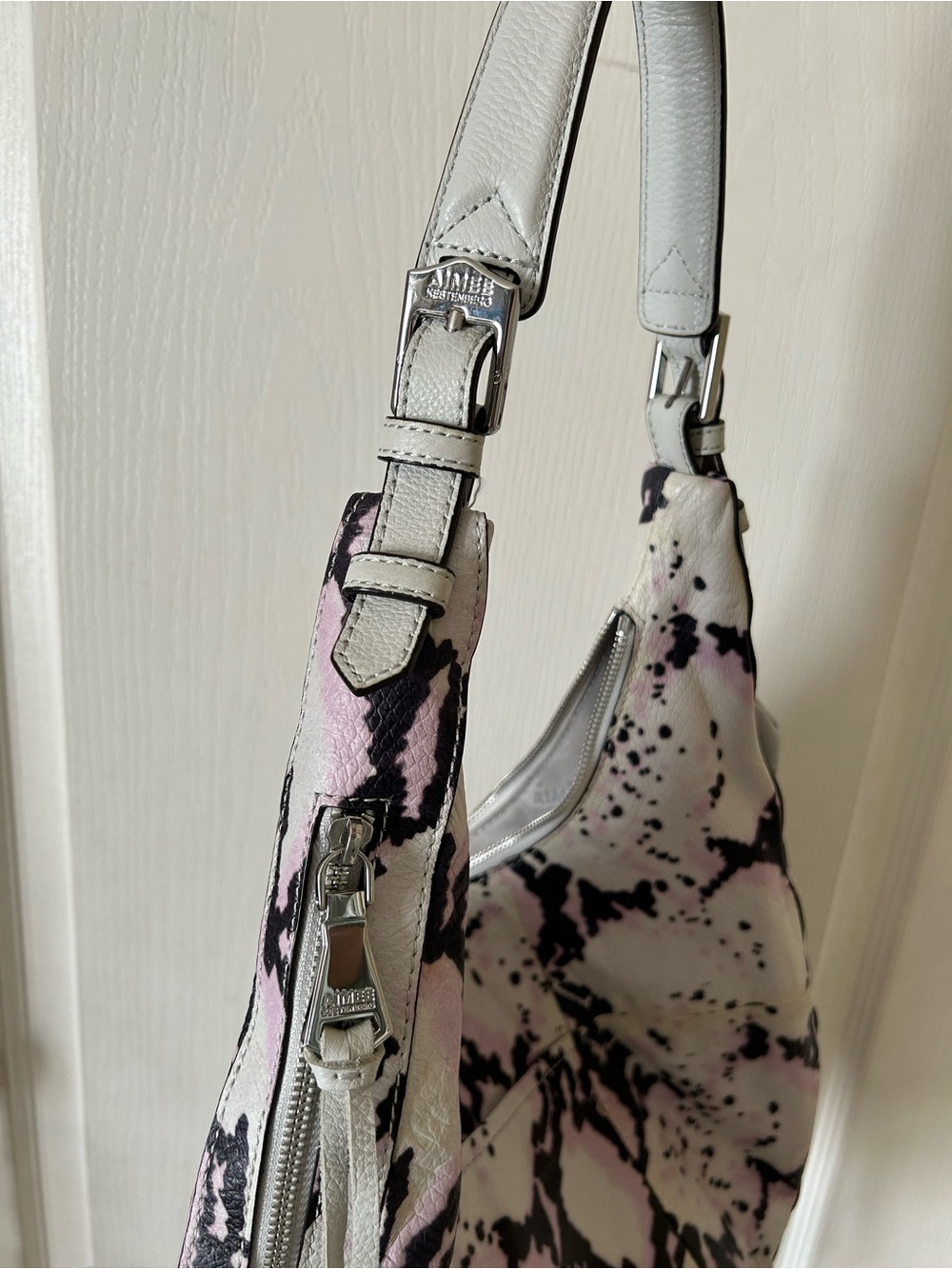 Aimee Kestenberg Lavender White Black Snake Print Hobo Shoulder Bag - Picture 7 of 10